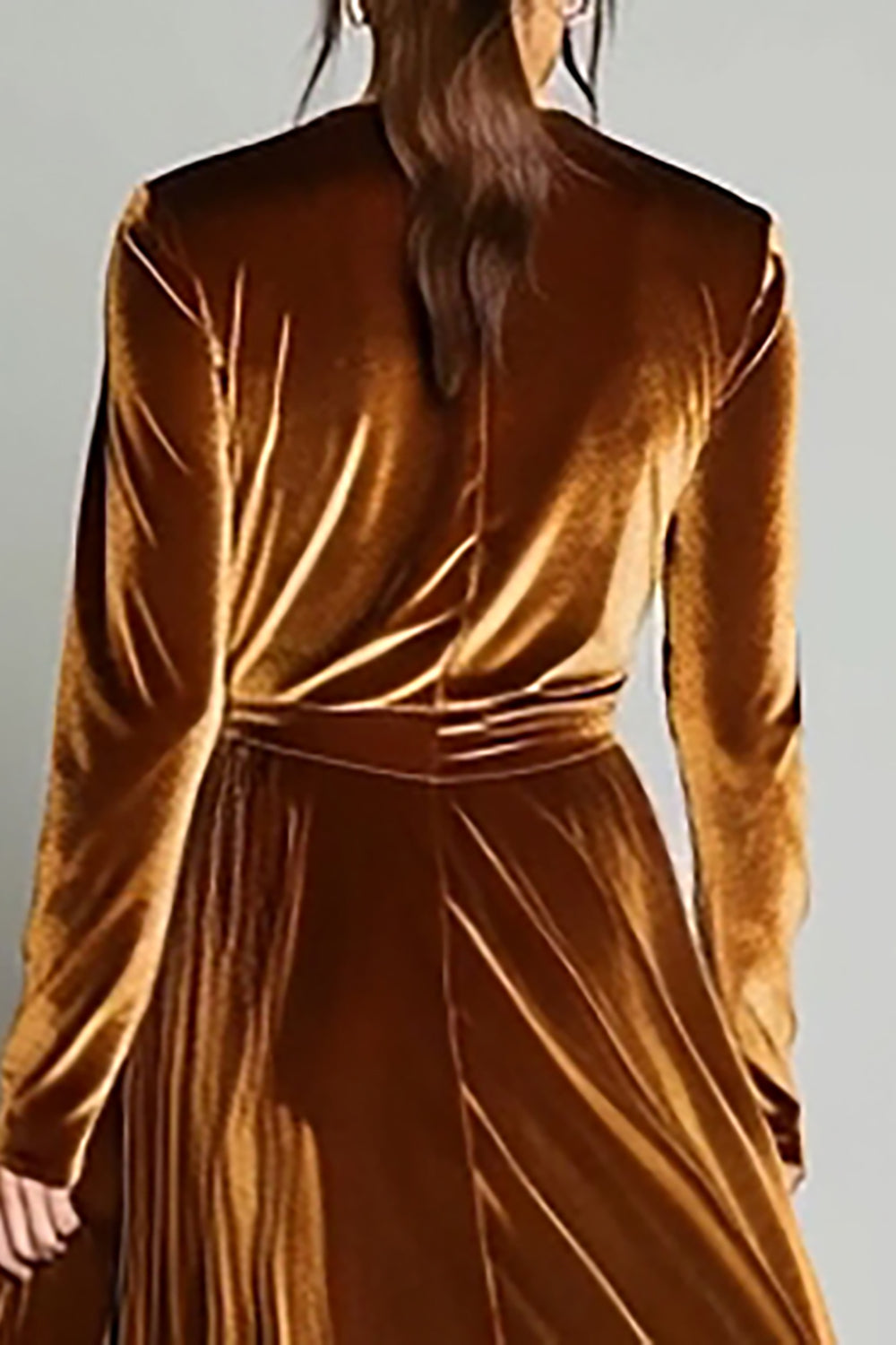 Brown Velvet A Line Pleated Long Sleeves Holiday Party Dress