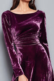 Plum Velvet A Line Boat Neck Long Sleeves Holiday Party Dress