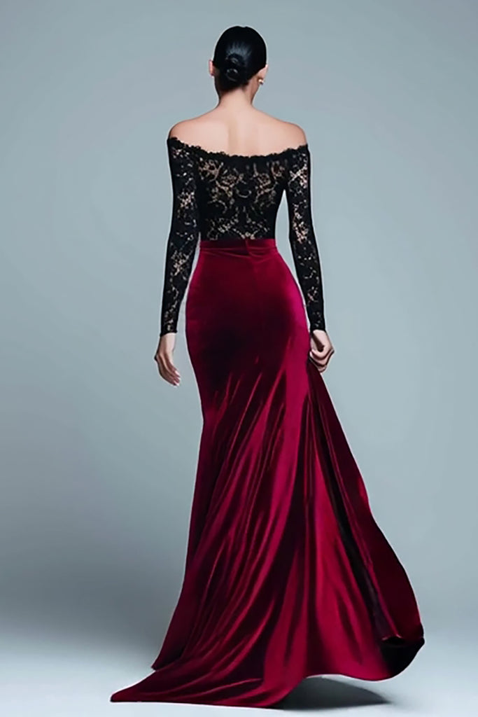Zapakasa Women Burgundy Velvet Long Sleeves Holiday Party Dress with