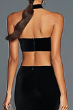 Black Velvet Mermaid Halter Long Holiday Party Dress with Slit