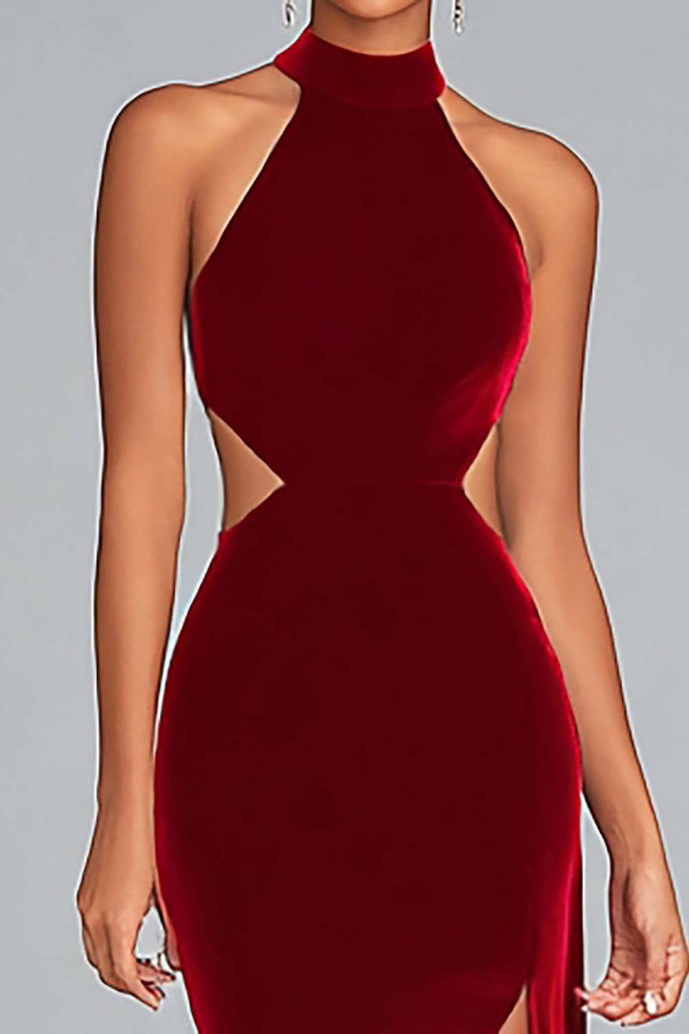 Black Velvet Mermaid Halter Long Holiday Party Dress with Slit