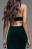 Dark Green Velvet Cut Out Mermaid Long Holiday Party Dress with Slit