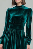 Peacock Green A Line Velvet Long Holiday Party Dress with Sleeves