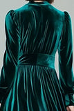 Peacock Green A Line Velvet Long Holiday Party Dress with Sleeves