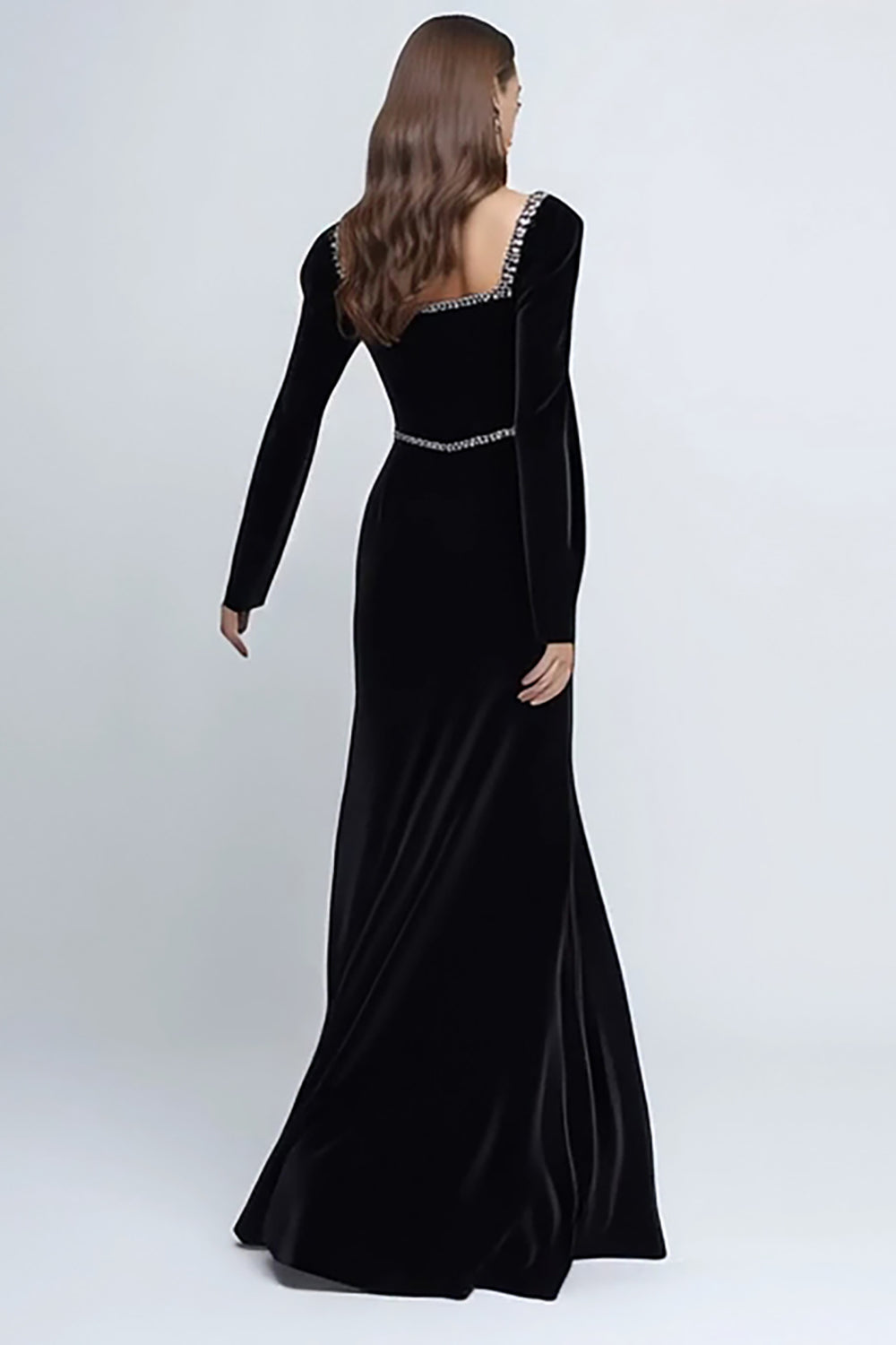 Zapakasa Women Sparkly Black Velvet Long Sleeves Holiday Party Dress