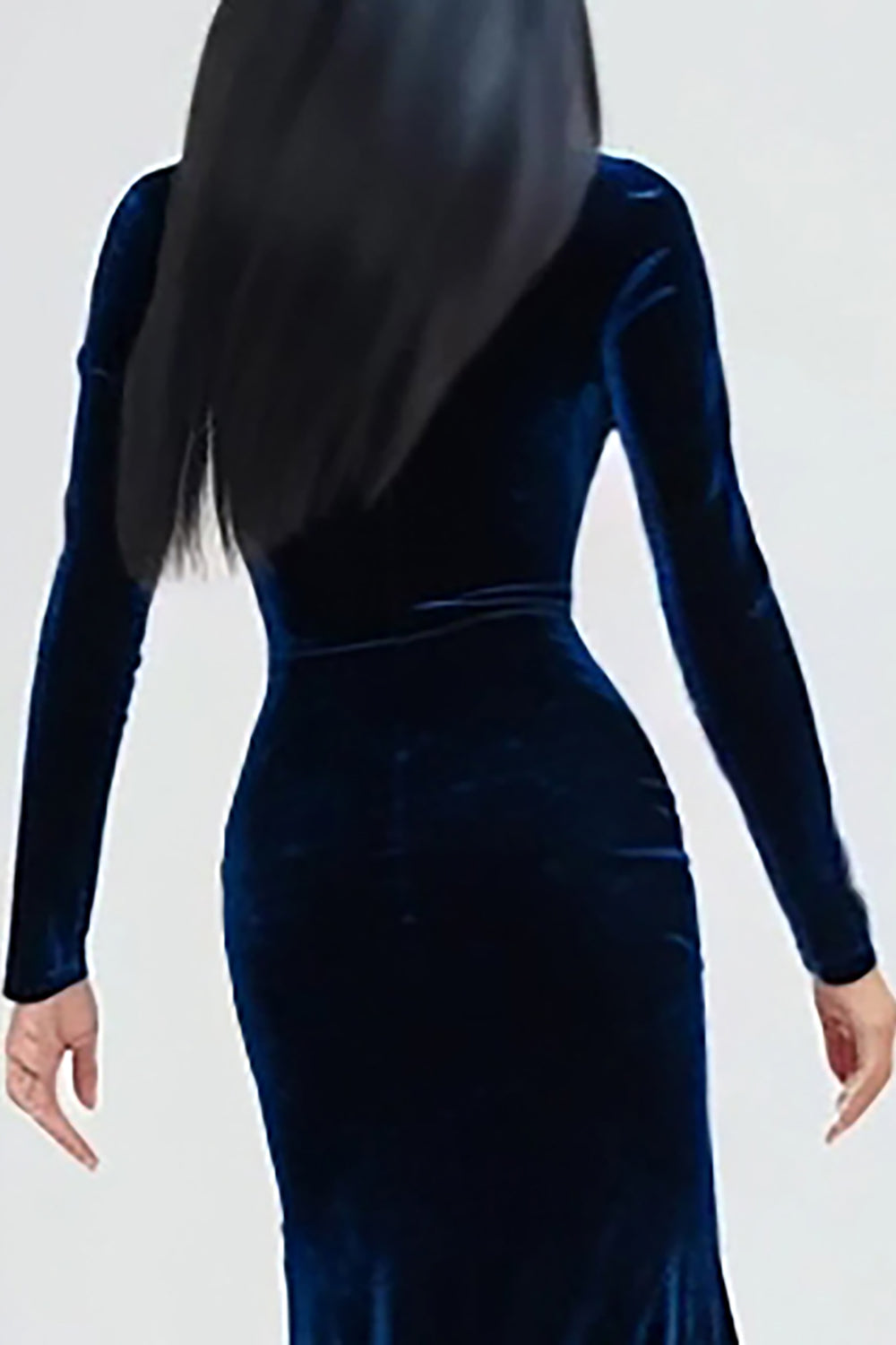 Navy Velvet Mermaid Long Sleeves Holiday Party Dress with Slit