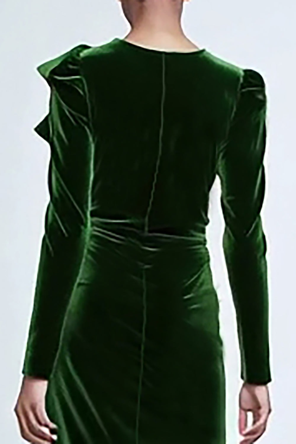 Green Velvet Mermaid Long Ruffled Holiday Party Dress with Sleeves