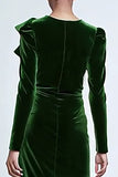Green Velvet Mermaid Long Ruffled Holiday Party Dress with Sleeves