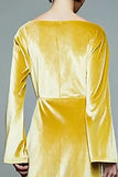 Yellow Velvet Long A Line Holiday Party Dress with Sleeves