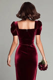 Burgundy Velvet Sheath Long Holiday Party Dress