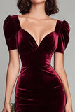 Burgundy Velvet Sheath Long Holiday Party Dress