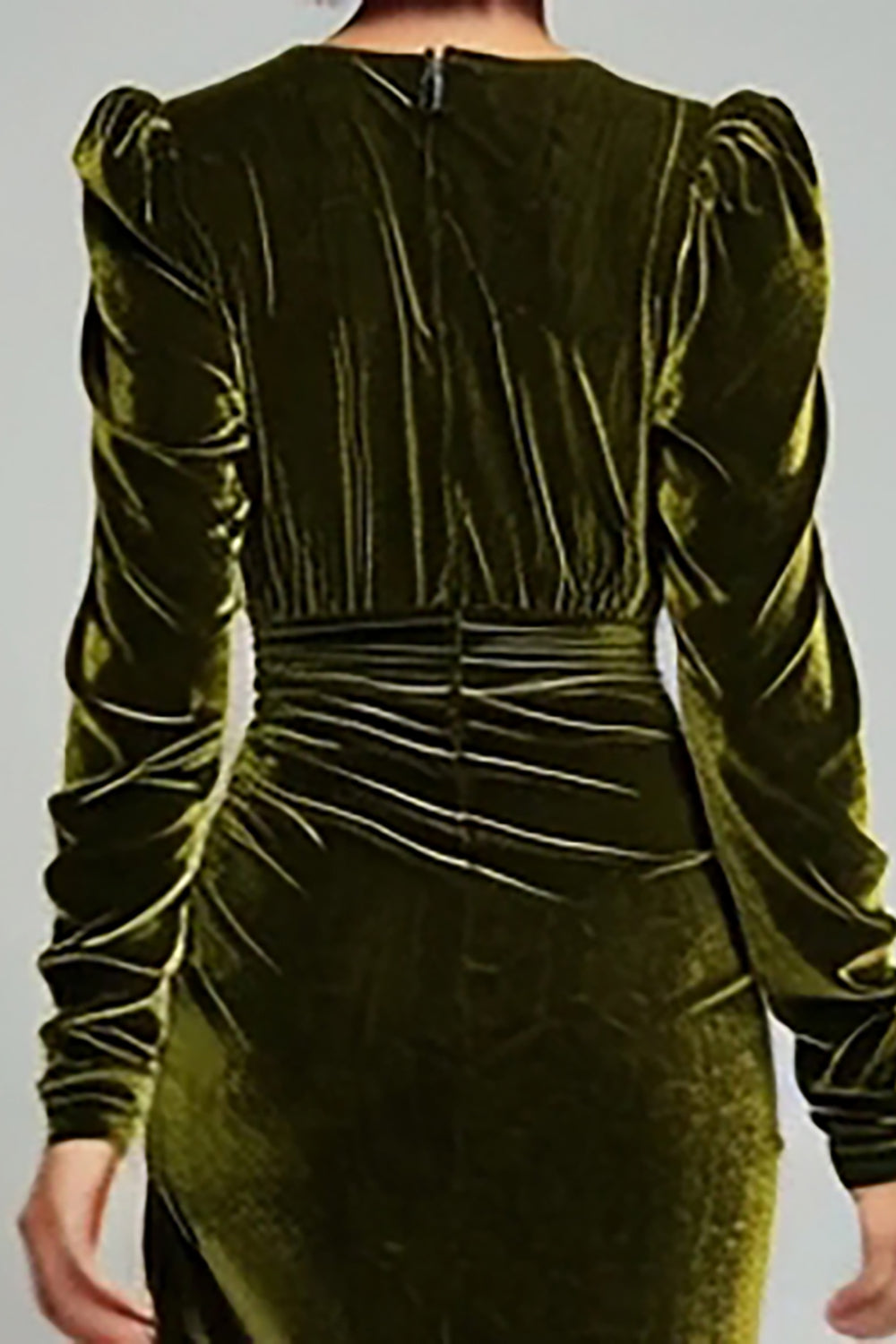 Olive Sheath Velvet Deep V-Neck Long Holiday Party Dress with Sleeves