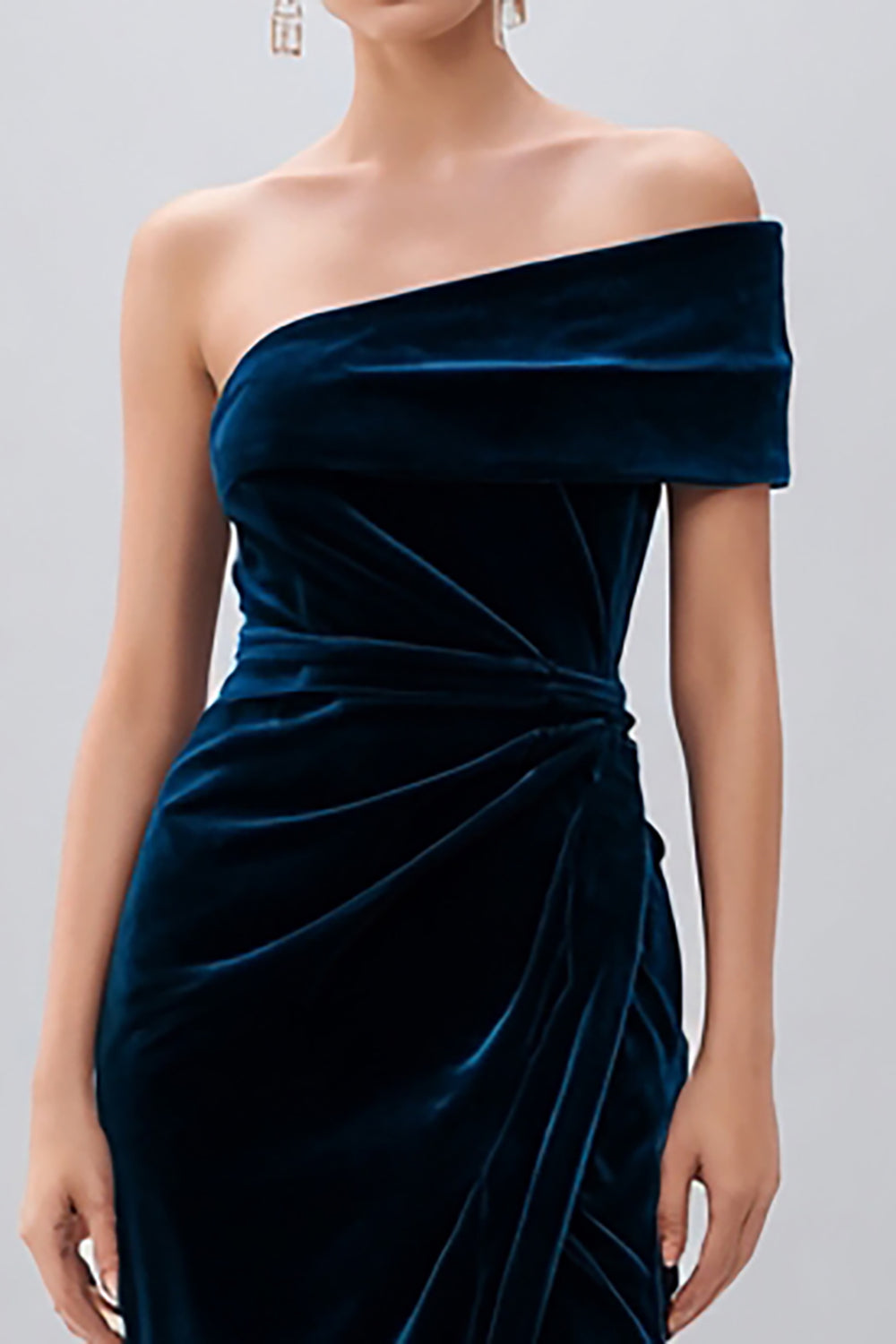 Navy Velvet Sheath Midi Holiday Party Dress with Slit