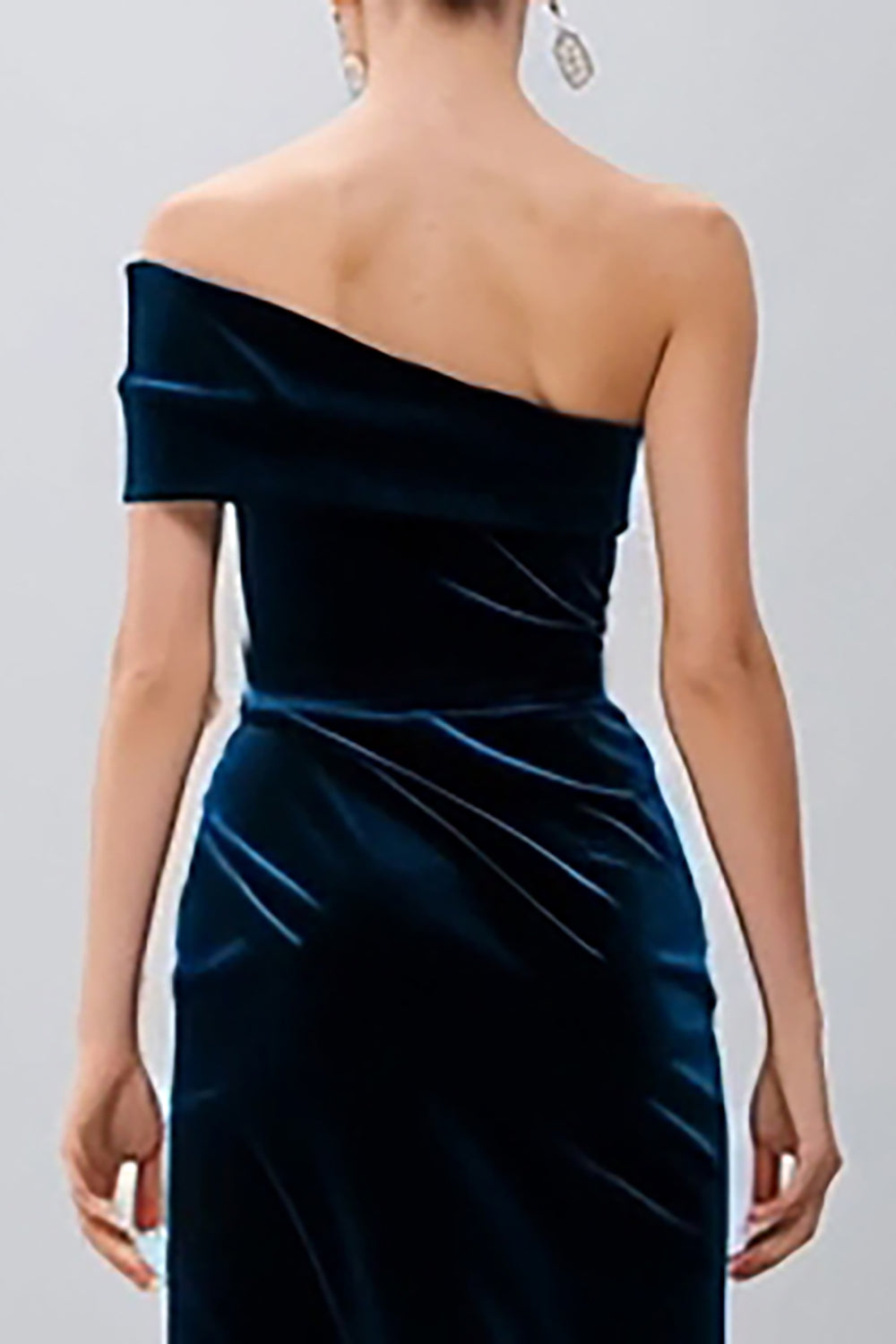 Zapakasa Women Navy Velvet Sheath Holiday Party Dress with Slit Midi Ruched One Shoulder Formal Dress Zapakasa Women Navy Velvet Sheath Holiday Party Dress with Slit Midi Ruched One Shoulder Formal Dress