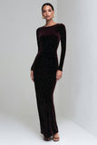 Coffee Velvet Mermaid Long Holiday Party Dress with Sleeves