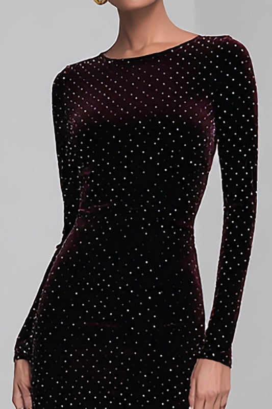 Coffee Velvet Mermaid Long Holiday Party Dress with Sleeves