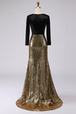 Sparkly Gold and Black Sequins V-Neck Long Sleeves Holiday Party Dress