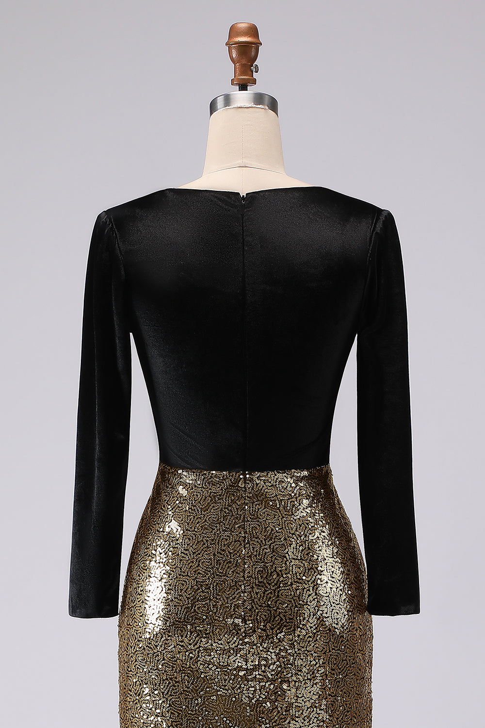 Sparkly Gold and Black Sequins V-Neck Long Sleeves Holiday Party Dress