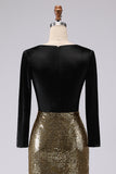 Sparkly Gold and Black Sequins V-Neck Long Sleeves Holiday Party Dress