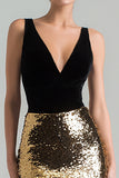 Sparkly Gold and Black V-Neck Mermaid Long Holiday Party Dress with Cape