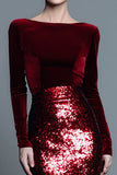 Sparkly Navy Bateau Neck Mermaid Long Holiday Party Dress with Sleeves