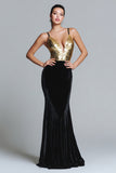 Sparkly Gold and Black Mermaid Velvet Long Holiday Party Dress with Sequins