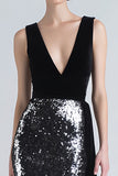Sparkly Black and Silver Mermaid Long Holiday Party Dress with Side Cape