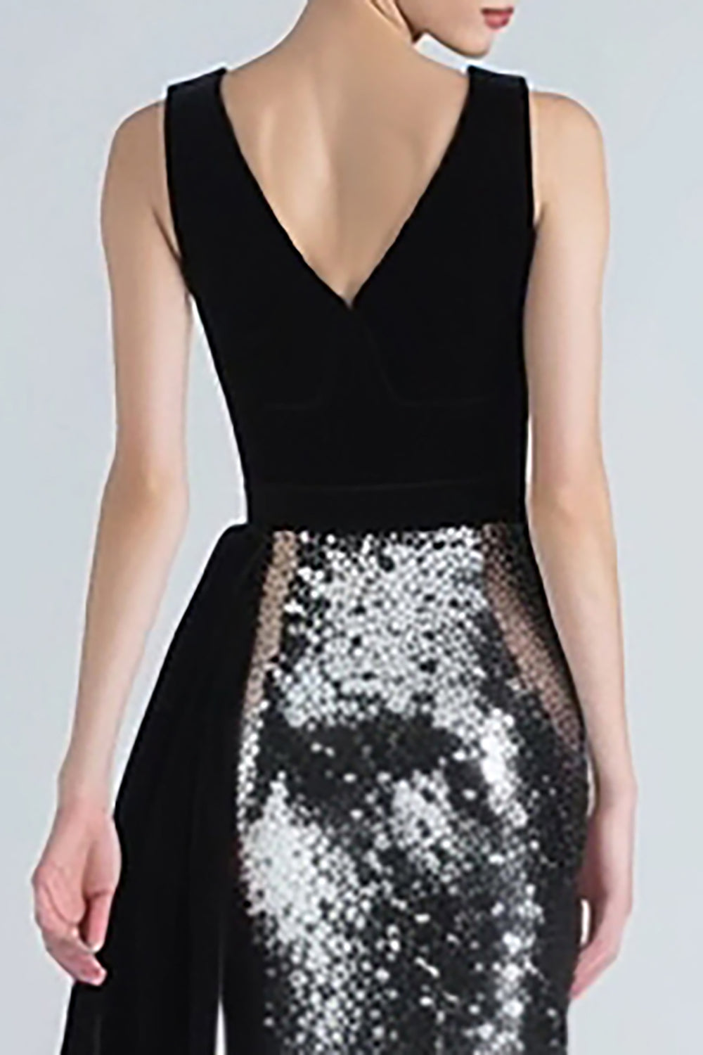 Sparkly Black and Silver Mermaid Long Holiday Party Dress with Side Cape