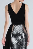 Sparkly Black and Silver Mermaid Long Holiday Party Dress with Side Cape