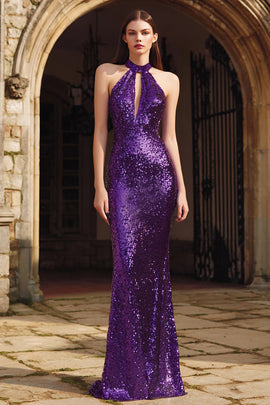 Sparkly Purple Sequin Mermaid Long Holiday Party Dress