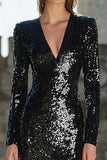 Sparkly Black Sequin Mermaid Long Holiday Party Dress with Sleeves