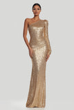 Sparkly Gold Sequin Mermaid Long Holiday Party Dress with Sleeves