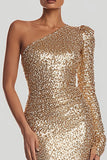 Sparkly Gold Sequin Mermaid Long Holiday Party Dress with Sleeves