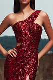 Sparkly Red Mermaid Sequin One Shoulder Long Holiday Party Dress