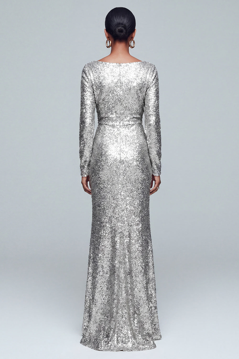 Sparkly Gold Mermaid Sequin V-Neck Long Sleeves Holiday Party Dress