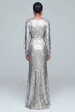 Sparkly Gold Mermaid Sequin V-Neck Long Sleeves Holiday Party Dress