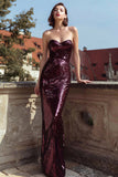 Sparkly Burgundy Sweetheart Sequin Long Holiday Party Dress