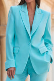 Turquoise Peak Lapel 2 Piece Long Sleeves Prom Suits with Pockets