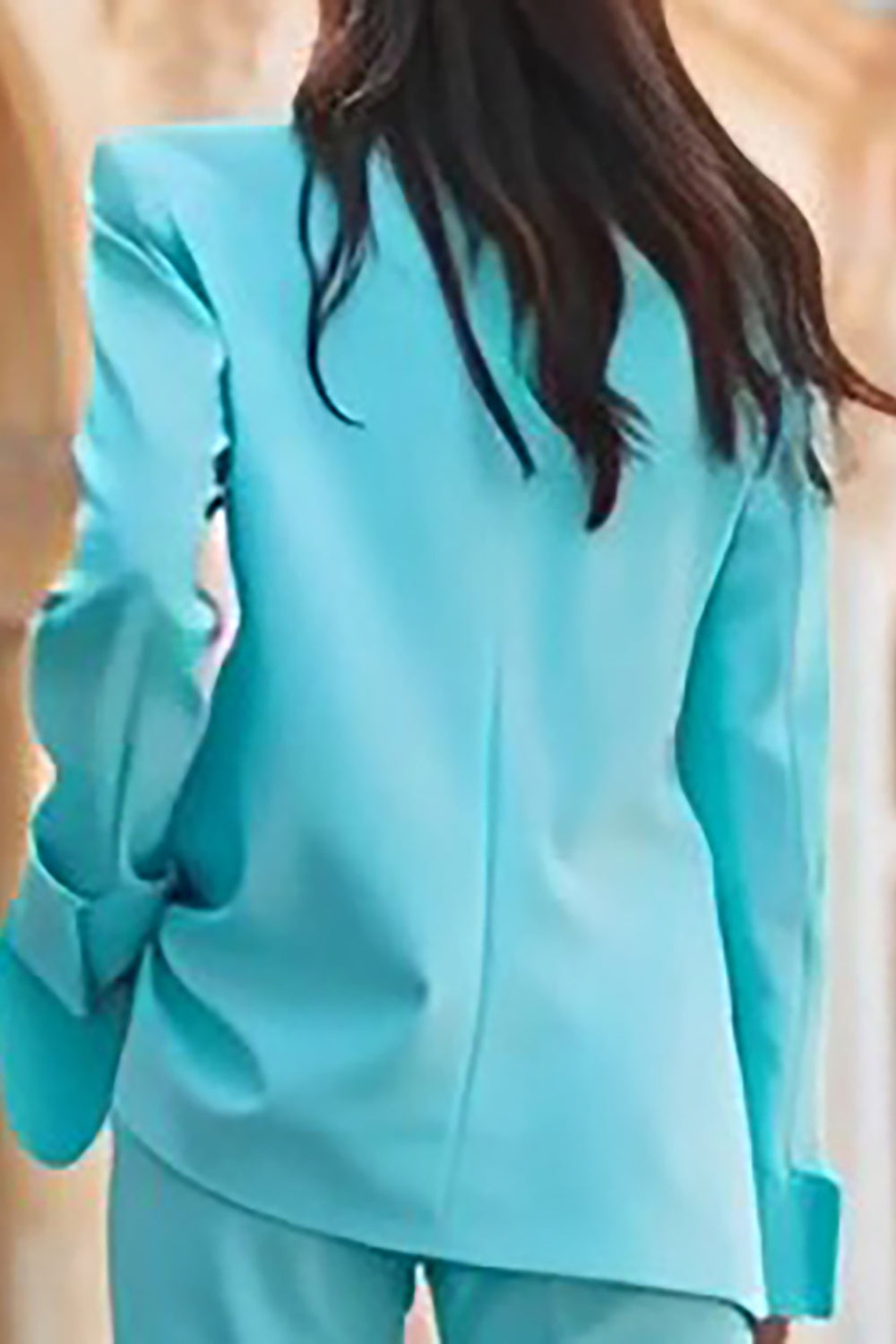 Turquoise Peak Lapel 2 Piece Long Sleeves Prom Suits with Pockets