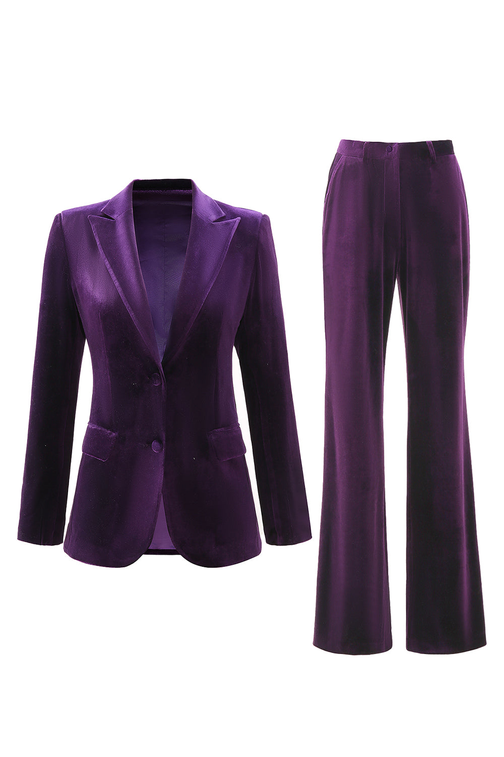 2 Piece Plum Velvet Peak Lapel Long Sleeves Prom Suits with Pockets