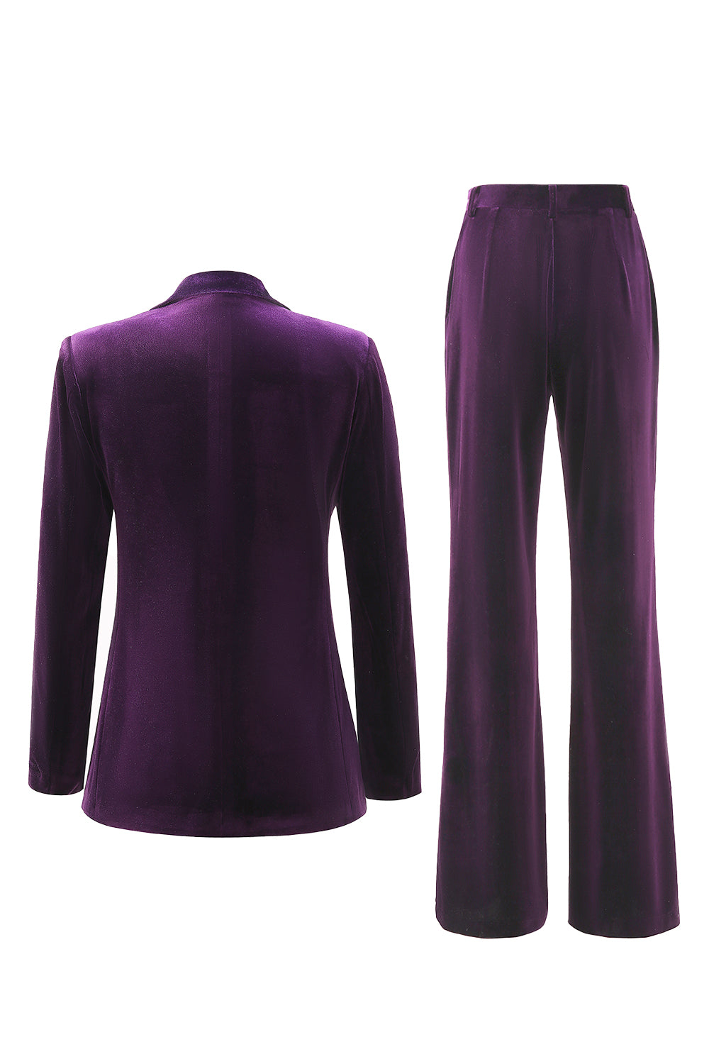 2 Piece Plum Velvet Peak Lapel Long Sleeves Prom Suits with Pockets