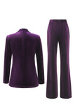 2 Piece Plum Velvet Peak Lapel Long Sleeves Prom Suits with Pockets