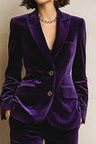 Plum Velvet Peak Lapel 2 Piece Prom Suits with Pockets