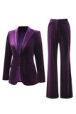 2 Piece Plum Velvet Peak Lapel Long Sleeves Prom Suits with Pockets