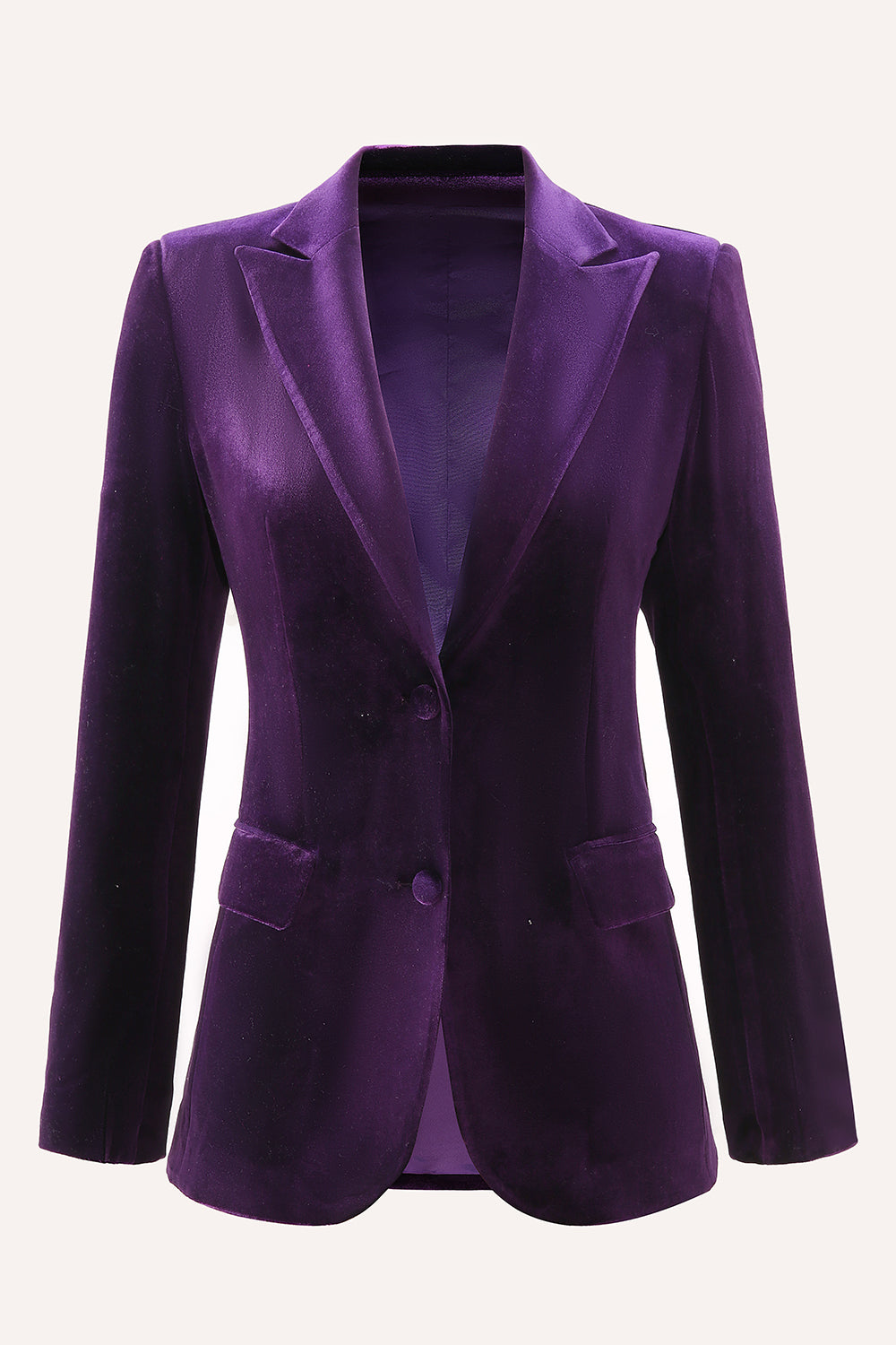 2 Piece Plum Velvet Peak Lapel Long Sleeves Prom Suits with Pockets