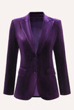 2 Piece Plum Velvet Peak Lapel Long Sleeves Prom Suits with Pockets