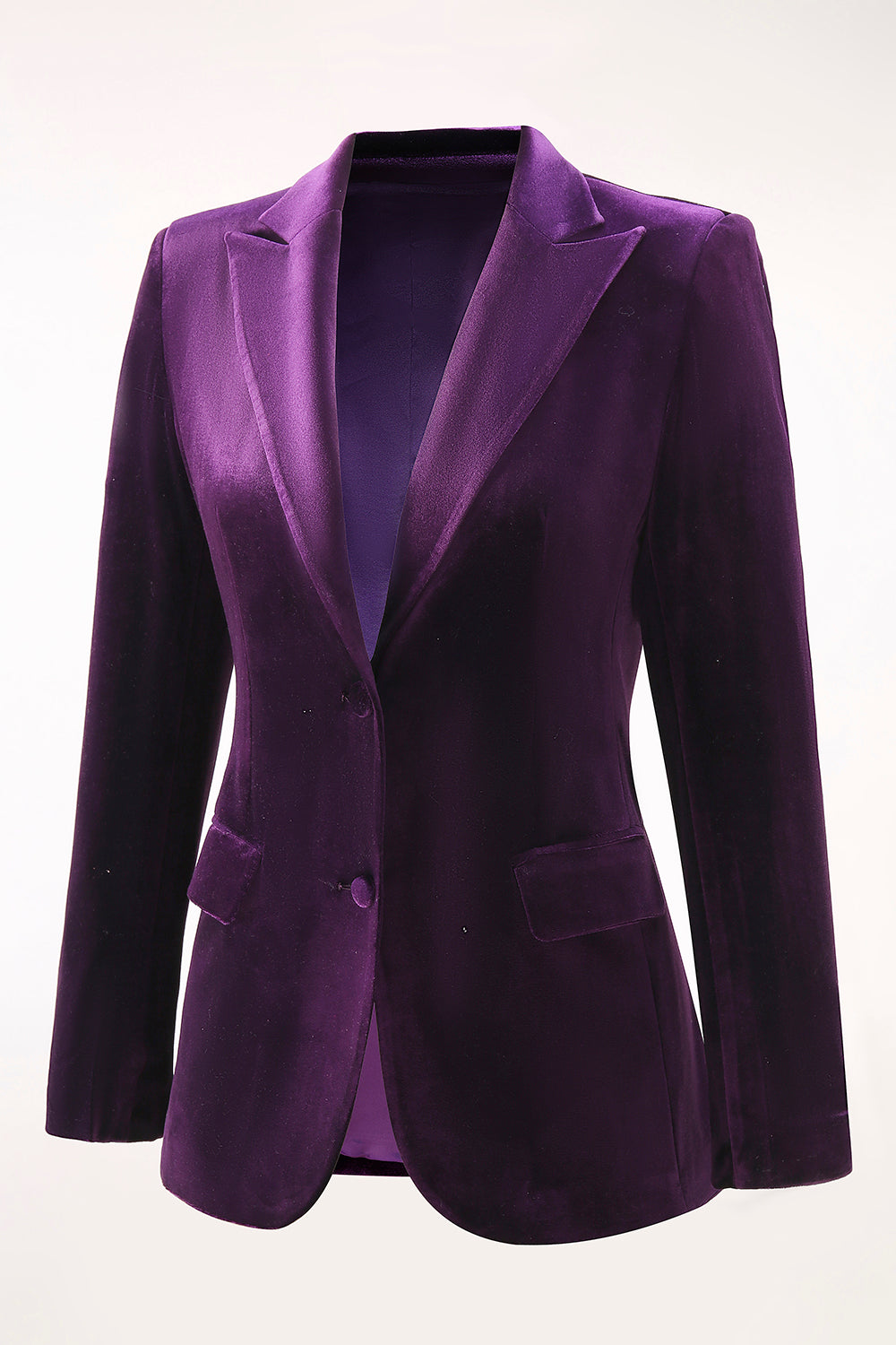 2 Piece Plum Velvet Peak Lapel Long Sleeves Prom Suits with Pockets