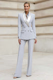 Light Grey Shawl Lapel 2 Piece Double Breasted Prom Suits