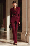 Burgundy Double Breasted Peak Lapel 2 Piece Prom Suits