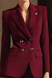 Burgundy Double Breasted Peak Lapel 2 Piece Prom Suits
